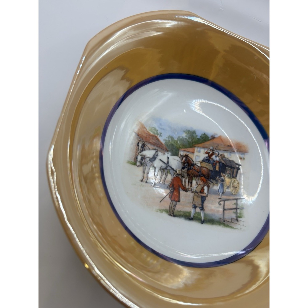 Vintage Celebrate Germany Porcelain Coaching Scene Lustreware Serving Bowl 9" - Picture 2 of 8